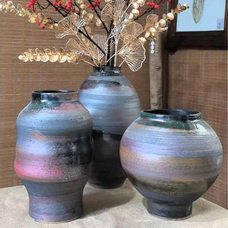 新中式陶罐花瓶复古粗陶插干花仿古民宿禅意水培陶瓷家居 装饰摆