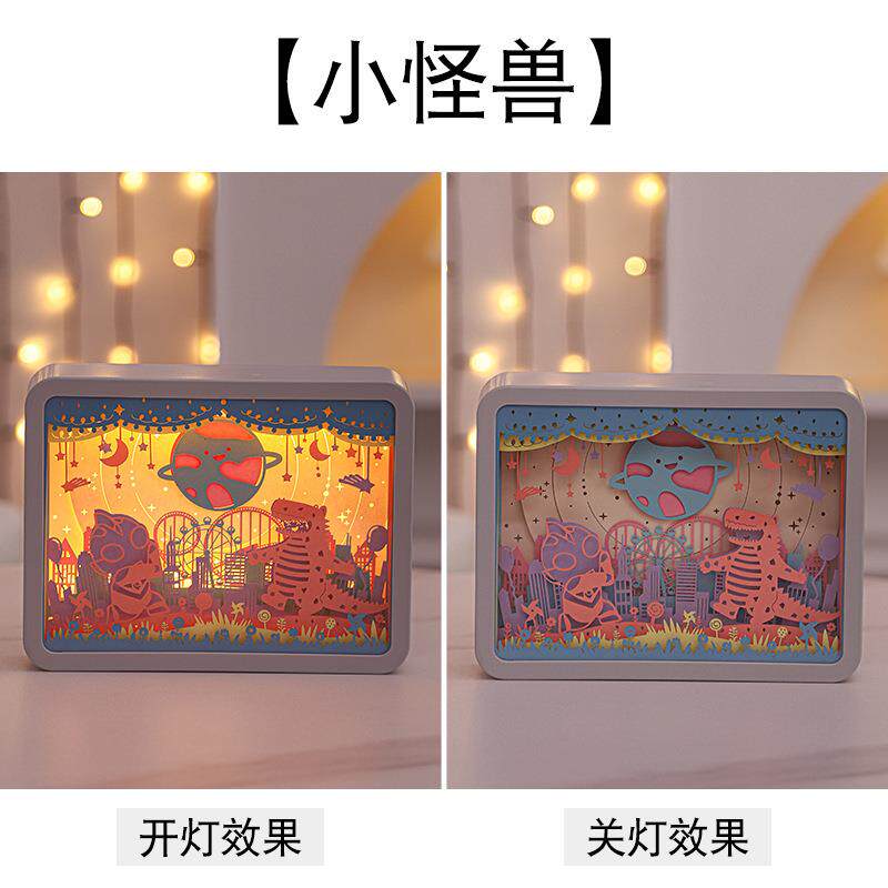 彩色纸光影纸雕灯海上明月卧室夜灯创意3D镂空剪纸小王子装饰台灯