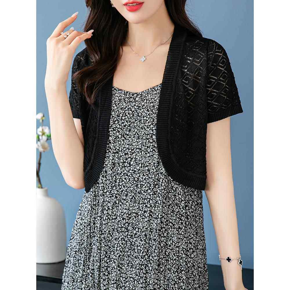 桑蚕丝针织开衫女夏薄超短款配裙子小坎肩披肩外套宽松百搭妈妈装