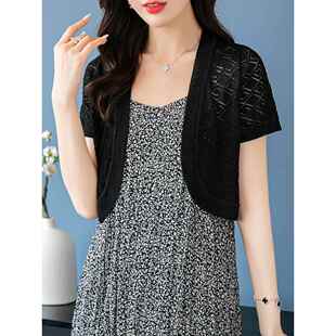 桑蚕丝针织开衫女夏薄超短款配裙子小坎肩披肩外套宽松百搭妈妈装