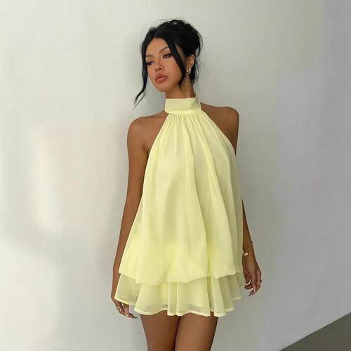 Simple Solid Backless Halter One-Piece Jumpsuit Elegant