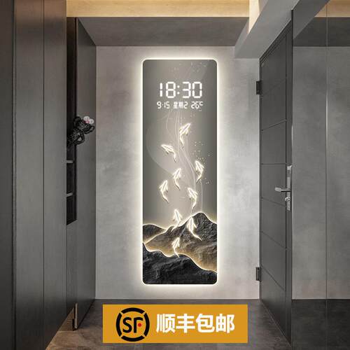 现代简约电子钟数显2025年新款钟表挂钟客厅玄关装饰画 画表挂墙