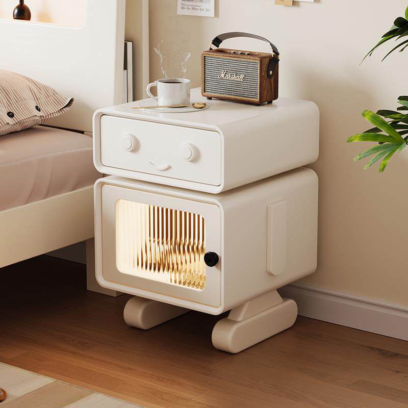 8V奶油风床头柜儿童卧室机器人创意多功能床边柜可爱小型智能小柜