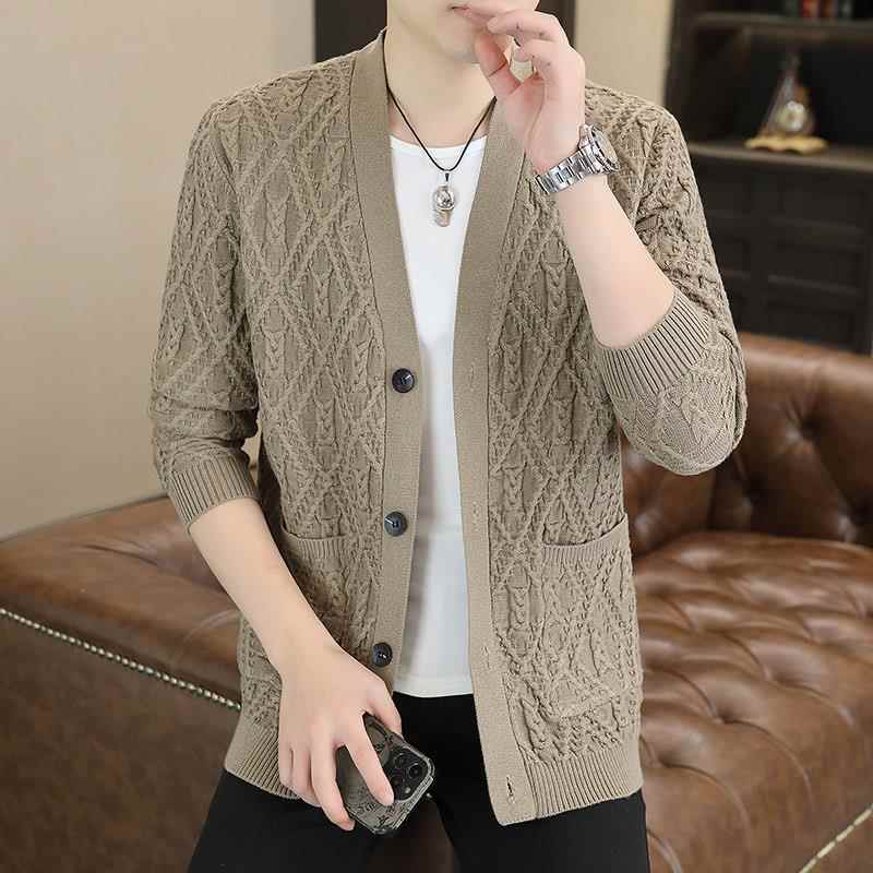 新款秋冬XS开衫毛衣男装矮小个子S休闲长袖小码针织菱形外套0920z