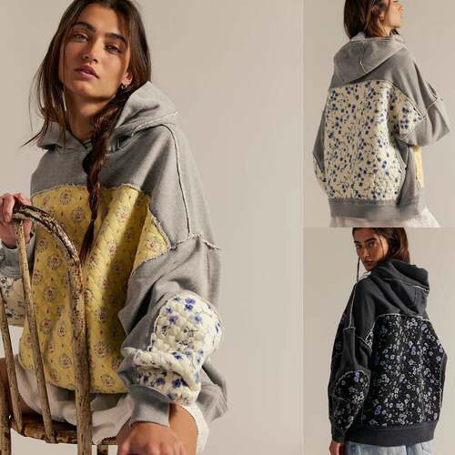 Graphic Hoodies for Women Y2k Cute Flower Patchwork Long