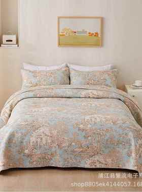 外贸出口Flowering纯棉床盖三件套全棉绗缝被夏被不移位床单四季