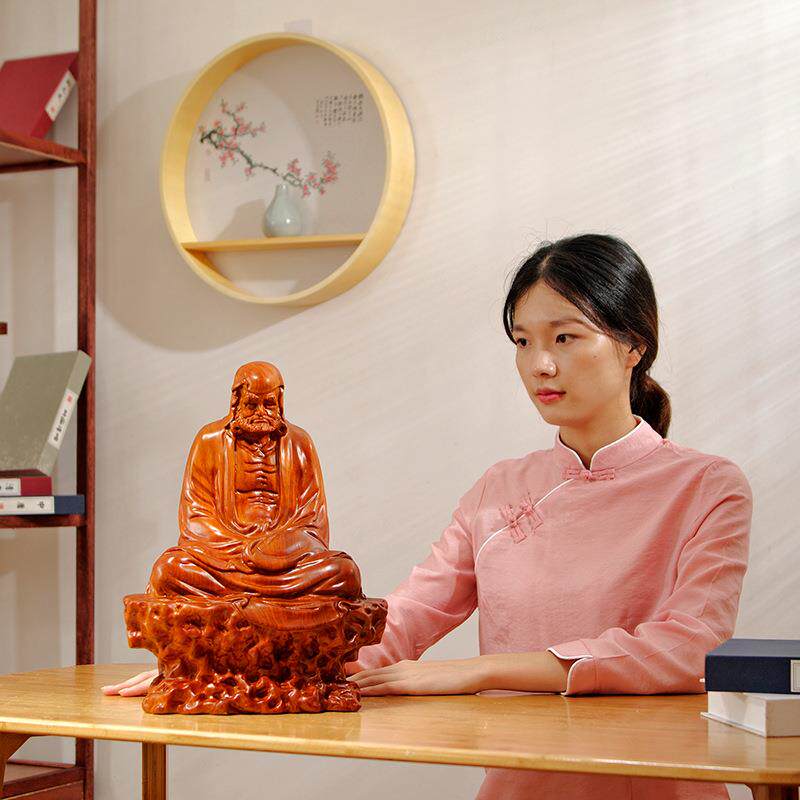 花梨木雕刻达摩祖师像摆件新中式禅意家居公司玄关茶室装饰工艺品