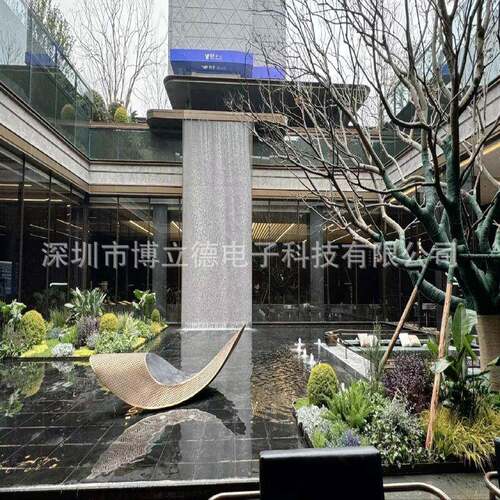 大型户外庭院民宿不锈钢瀑布设计施工安装设计源头厂家金属网水幕