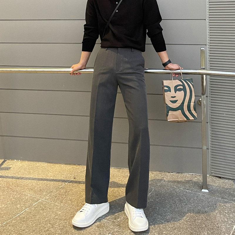 高级感灰色西裤男痞帅夏季韩版商务休闲西装裤潮流显瘦直筒长裤