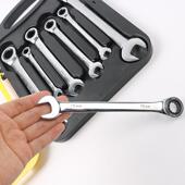 7件套快无速扳手双向两用扳梅汽花开棘轮工具修双头呆扳口手手套