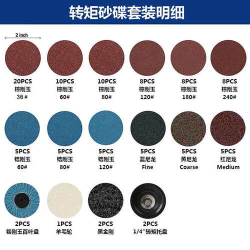 跨境货源 2寸50mm转矩砂碟套装101件不织布转锁螺旋打磨片纽扣式