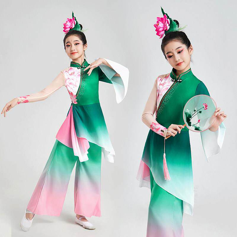 咏荷儿童古典舞舞蹈服装女童秧歌舞女童出水莲荷花表演化灵蛇艺考