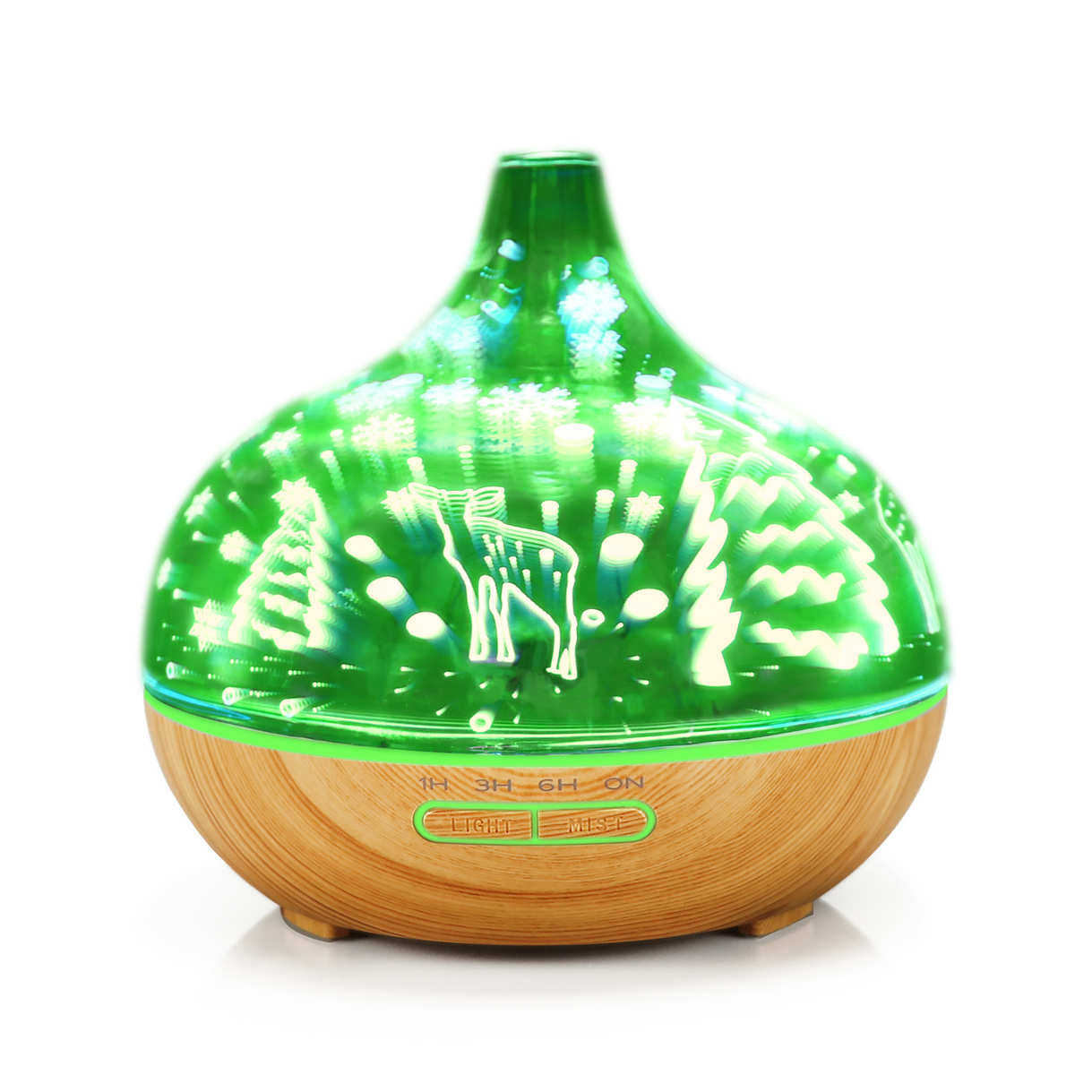 新款3D玻璃香薰机加湿器扩散器 创意七彩驯鹿图案小夜灯 长嘴厂家