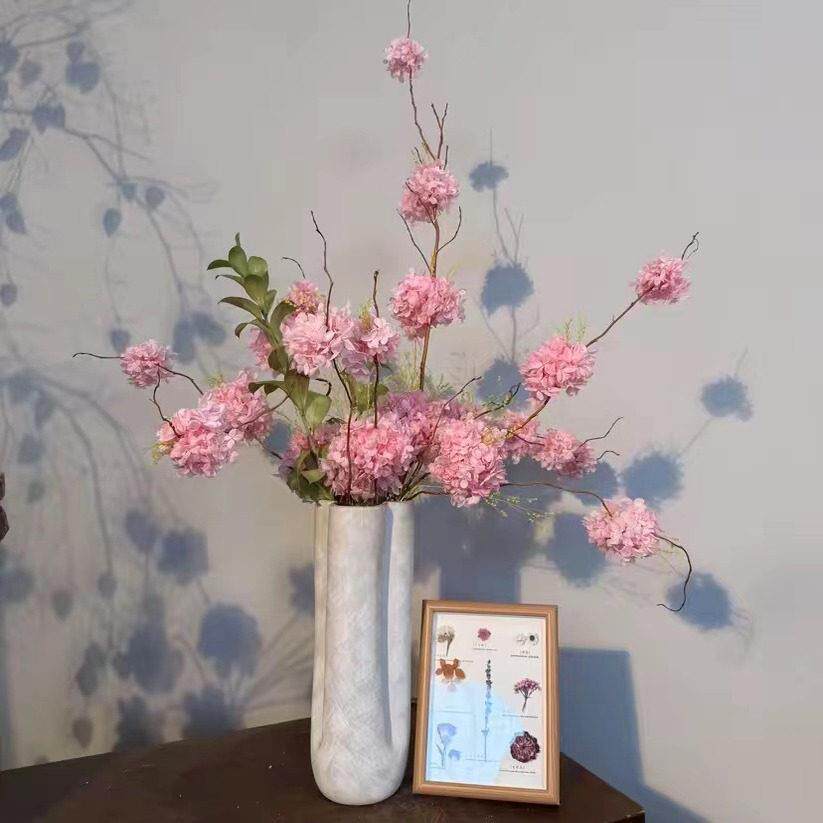 特级永生花花束粉绣球细叶真花干燥花高级感客厅玄关电视柜装饰摆