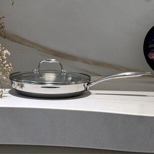 精美出口级高端无涂层一体成型食品级不锈钢煎锅家用平底锅牛排锅