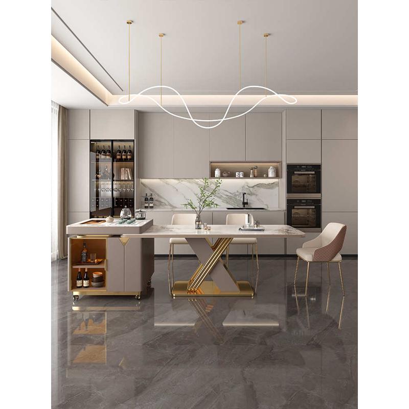 岛台餐桌一体轻奢简约多功能家用移动茶台现代客厅岩板茶桌椅组合