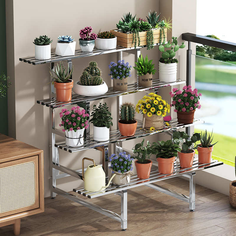 不锈钢阶梯花架阳台多层花盆架布置多肉盆栽室外置物摆放架子碳钢