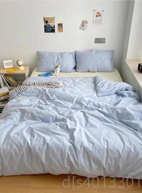 高档韩国i搭n同款果绿色混洗棉四水件套纯色s冰淇淋配色纯棉床上