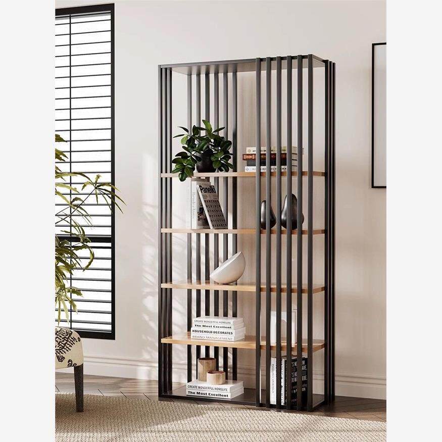 轻奢卧室储物架书架办公室创意铁简单隔断柜现代古书架客厅地板