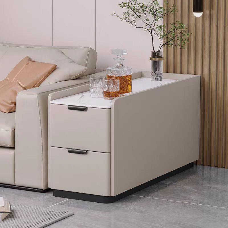 爱莱德轻奢岩板夹缝小边几客厅沙发侧边柜可移动30宽网红实木皮质储物柜