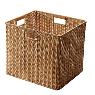 BX62塑料仿藤编收纳筐方形格子柜编织卡莱克篮子书架电视柜置物储