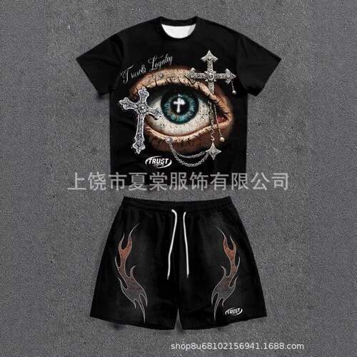 Women Short Sleeve T-Shirt Shorts Set Summer Casual Masked