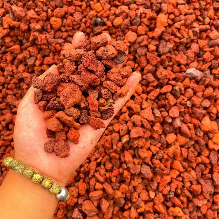 矿山火山岩火红色批发园林景观山石褐色黑色火山石火山石污水处理