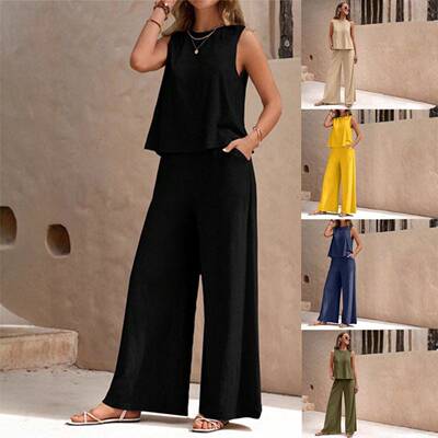 Twopiece womens solid color Basic trend versatile loose