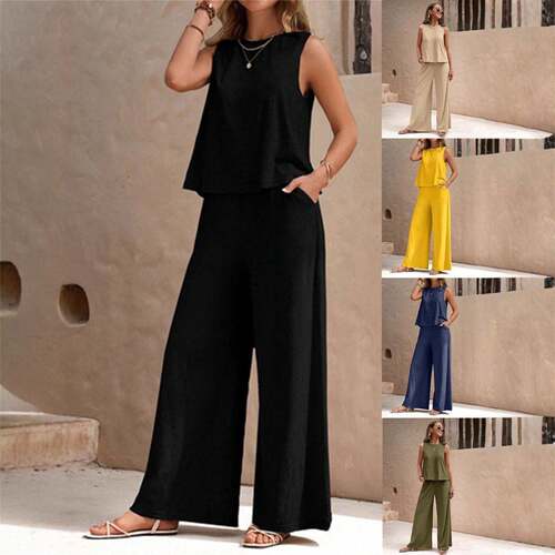 Twopiece womens solid color Basic trend versatile loose