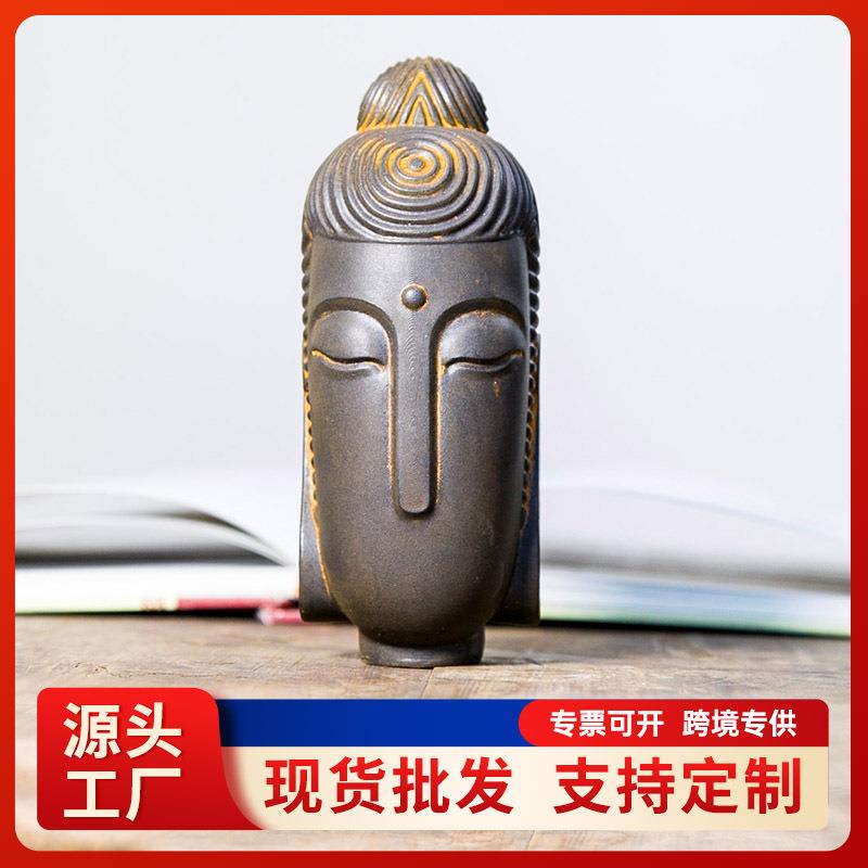 新中式禅意国风无相佛头桌面家居摆件高级感做旧复古工艺品装饰品