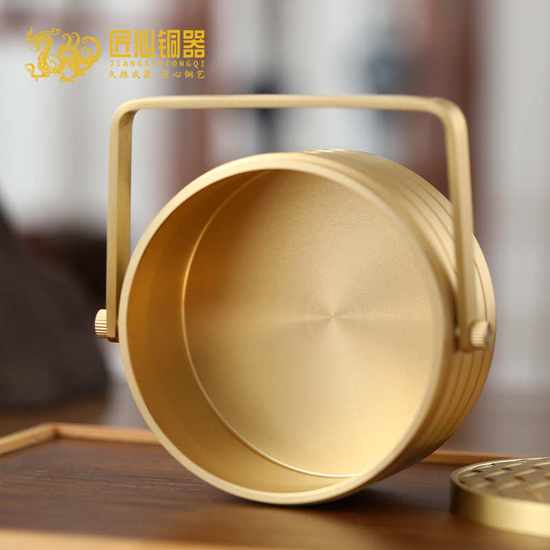 黄铜实心茶叶罐蒸蒸日上创意茶罐加厚实心纯铜储茶罐批发