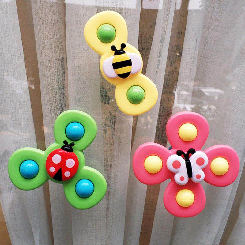 发声会转动的花朵吸盘转转乐卡通昆虫婴儿童宝宝餐椅玩具旋转陀螺
