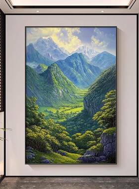 背有靠山图山水画2026新款玄关装饰画入户正对门西墙竖版背景挂画