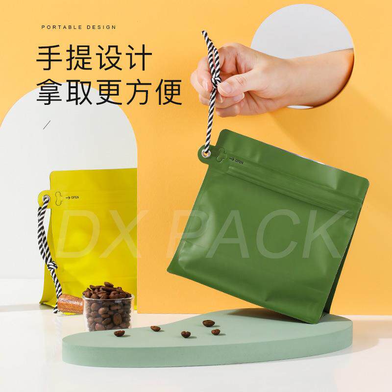 挂绳咖啡袋八边封铝箔密封手提便携单向气阀100g半磅咖啡豆包装袋