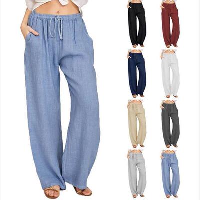Cotton Linen Loose Trousers women Summer Cargo Pants亚麻女裤
