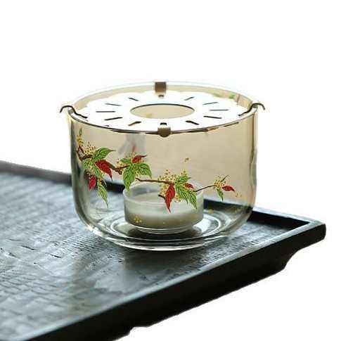 手工贴花桂花玻璃温茶炉蜡烛底座耐热高硼硅玻璃温茶器暖茶炉