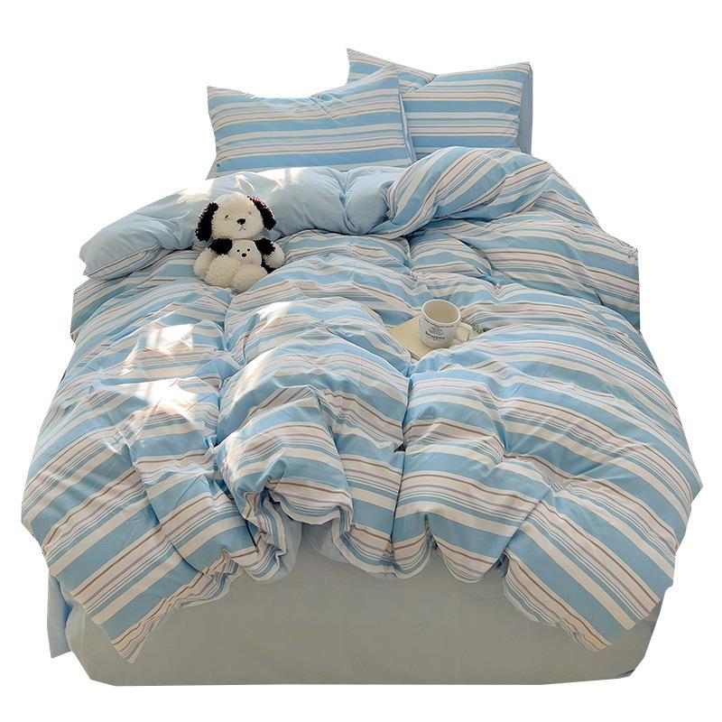 n风小清新水洗棉床裸上i四件套可睡床单被套床笠学s生宿010舍三件