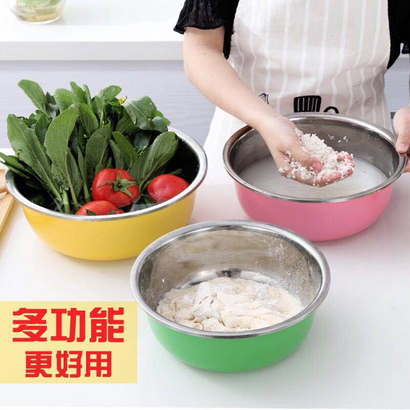 【三件套】彩色圆形不锈钢盆洗菜盆脸盘套装厨房和面盆欧式设计