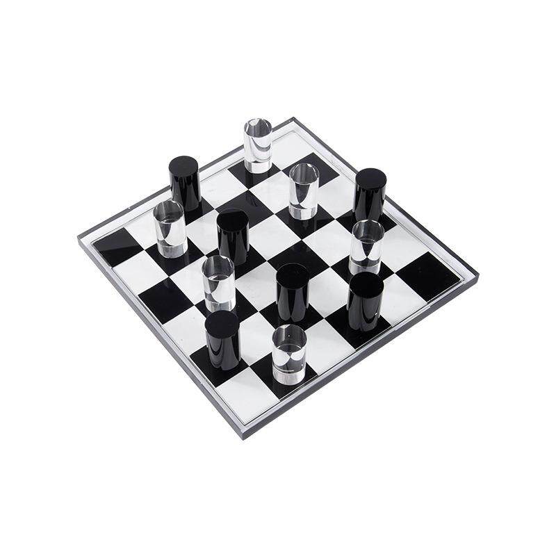 现代意式极简黑白格子水晶棋盘样板间办公室客厅摆件桌面软装饰品