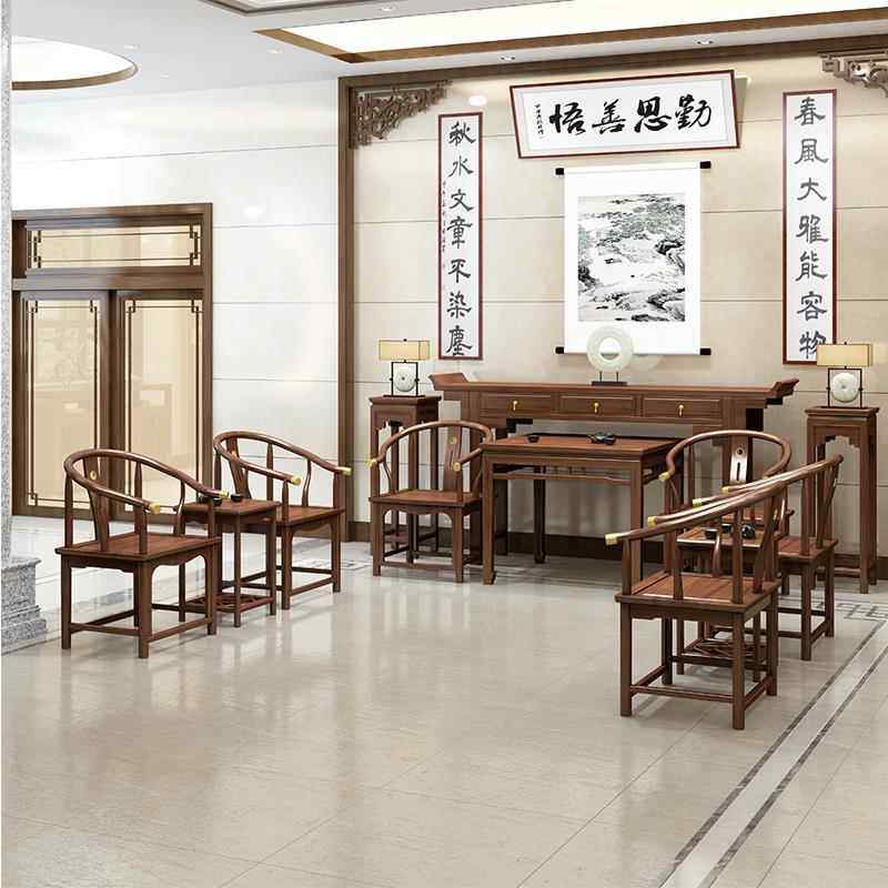 实木农村堂屋中堂六件套老榆木供桌条案四件套仿古八仙桌条几