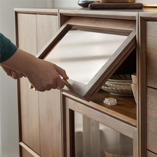 黑胡桃木木实木五斗柜收樱柜日如图式 客厅桃纳玻璃翻门柜餐边柜组