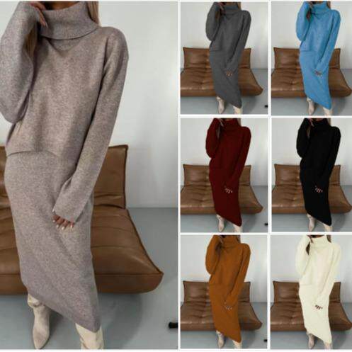 Sweater dress, high neck, elongated sweater dress, two