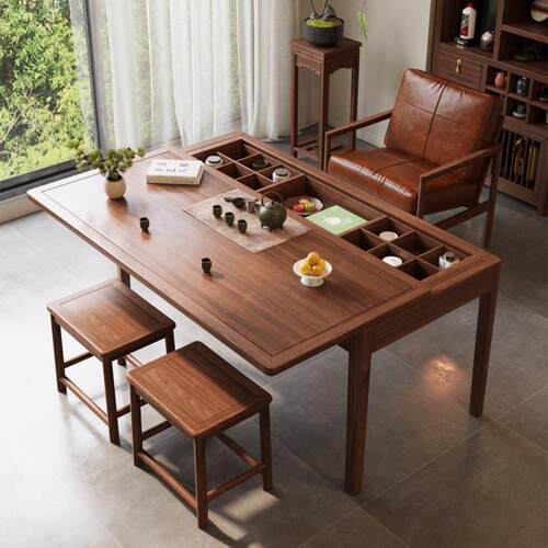 新中式胡桃木阳台推茶桌椅组合客厅家用实木茶台办公室功夫茶几