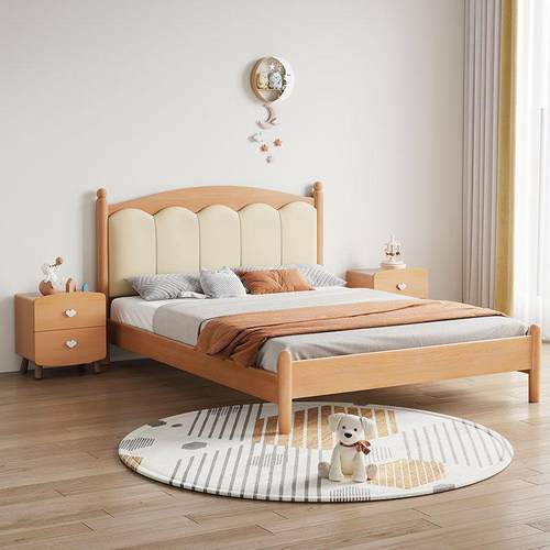 实木床双人床卧现代1简约全实木8单人主床卧室1曲奇床.5米软包米