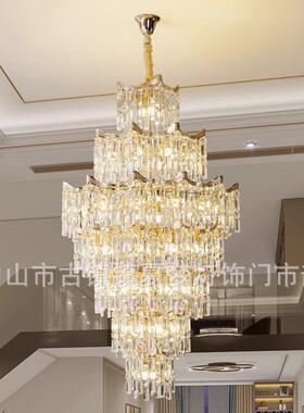 复式楼别客厅19511大吊灯挑墅高转跃层轻奢水晶灯lft中空旋楼梯o