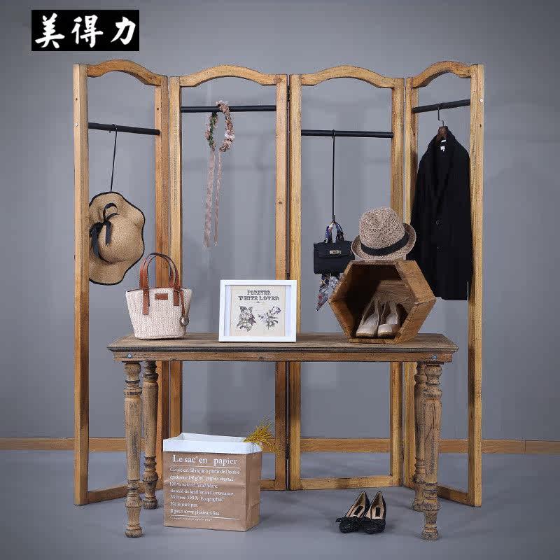 服装落店展示架地式实木中岛架女装店高低流水饰台覆装古展示桌子