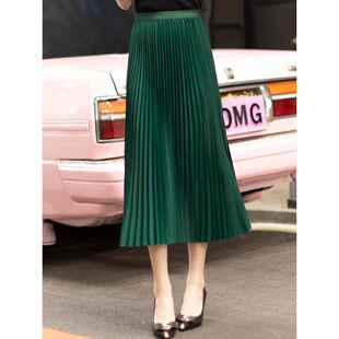 绿色百褶裙春夏季 长裙垂感0317r 半身裙女百叶裙子百折伞裙大尺码