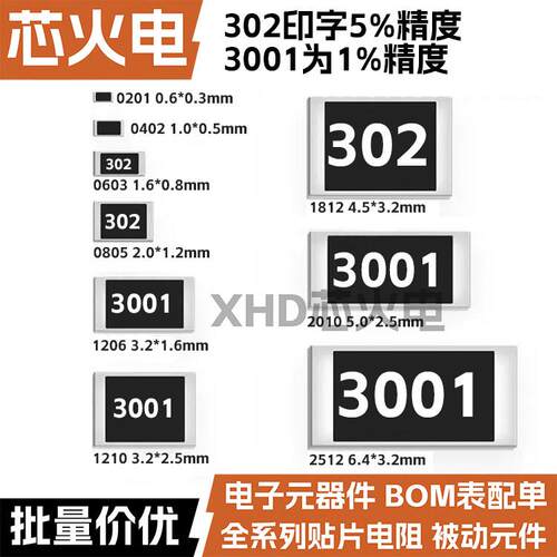 3K欧 贴片电阻 精度5%/1%丝印:302/3001 0603 0805 1206 2512