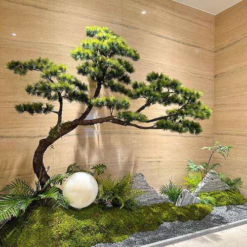 仿真迎客松室内绿植造景装饰橱窗楼梯下黑松新中式假树生罗汉松