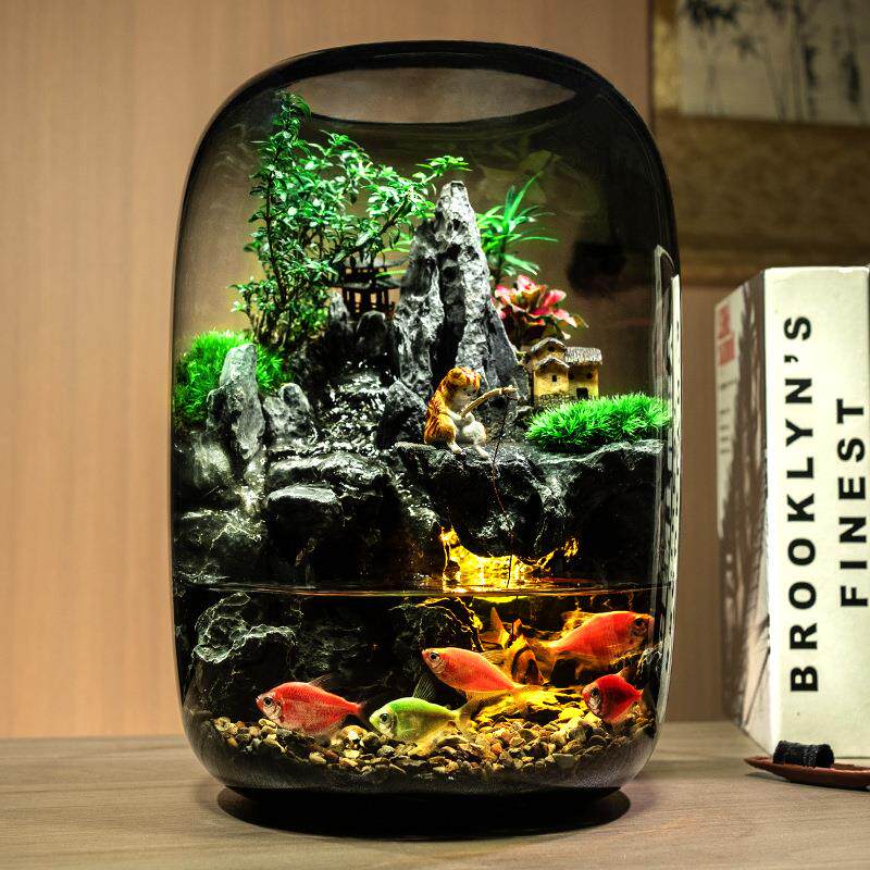 大号流水养鱼缸微景观玻璃花瓶植物客厅办公桌装饰摆件苔藓造景